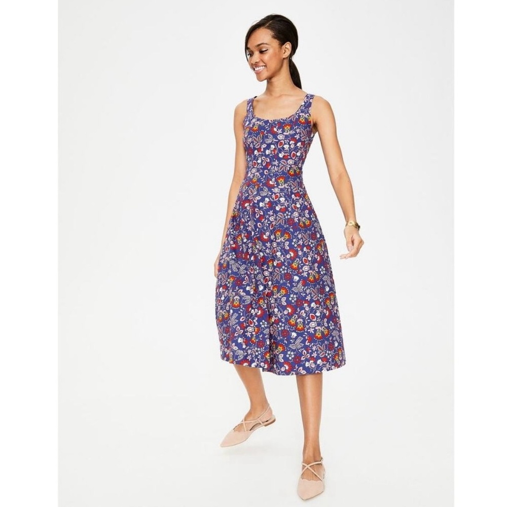 Boden Pleated Floral Fit & Flare Tank MIDI Dress Women 6 Blue - Picture 2 of 10